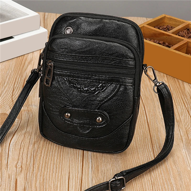 Vintage Crossbody Bag Multi-layer Soft Messenger Bag Adjustable Women Handbag