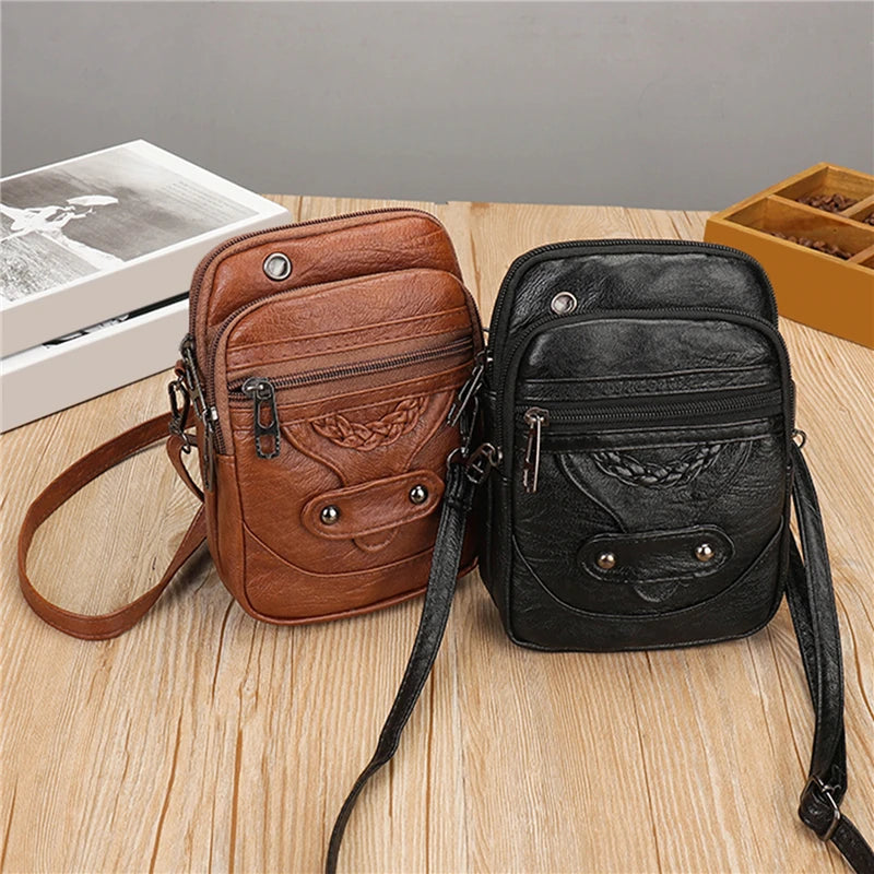 Vintage Crossbody Bag Multi-layer Soft Messenger Bag Adjustable Women Handbag