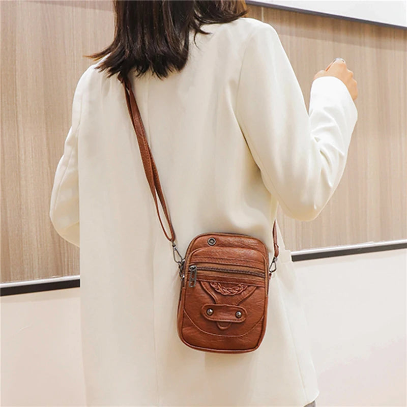 Vintage Crossbody Bag Multi-layer Soft Messenger Bag Adjustable Women Handbag