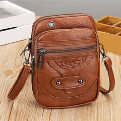 Vintage Crossbody Bag Multi-layer Soft Messenger Bag Adjustable Women Handbag