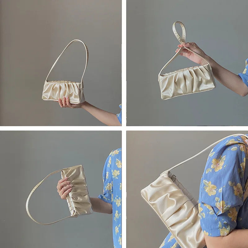 Satin Folds Retro Underarm Cloth Bag Handbag