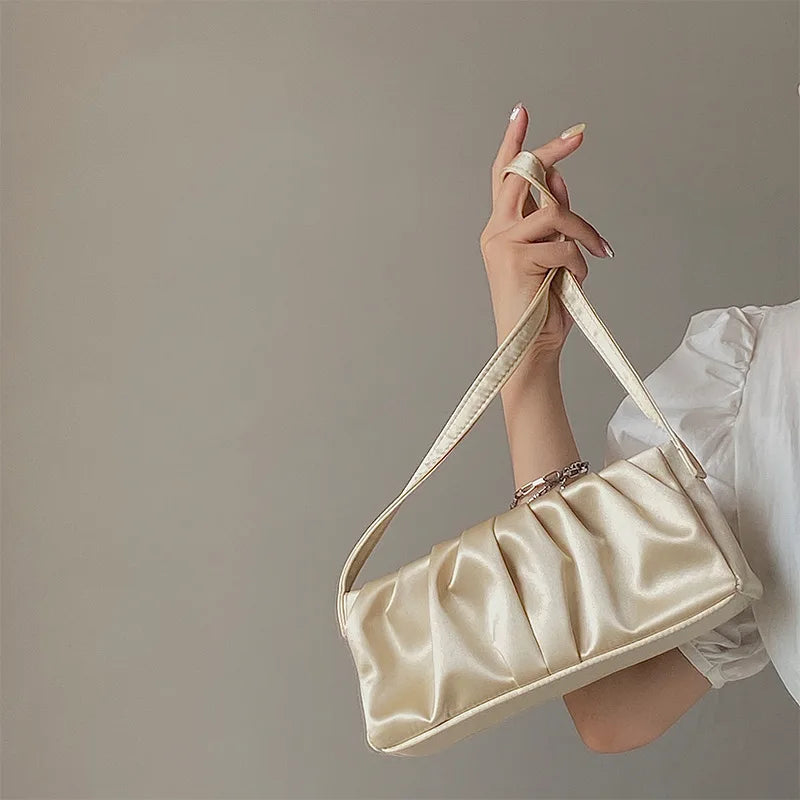 Satin Folds Retro Underarm Cloth Bag Handbag