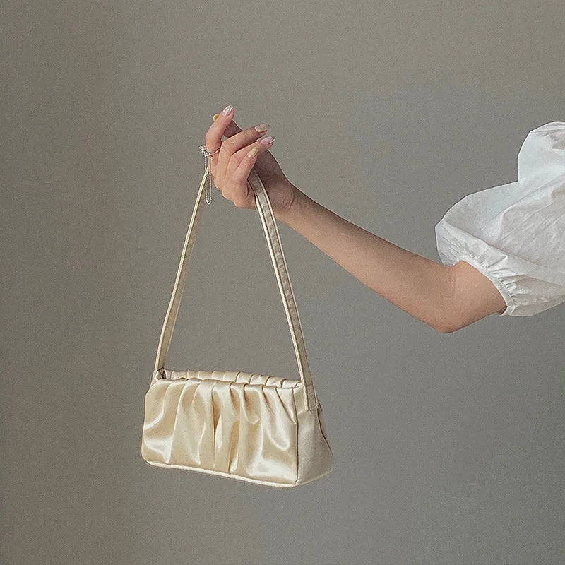 Satin Folds Retro Underarm Cloth Bag Handbag