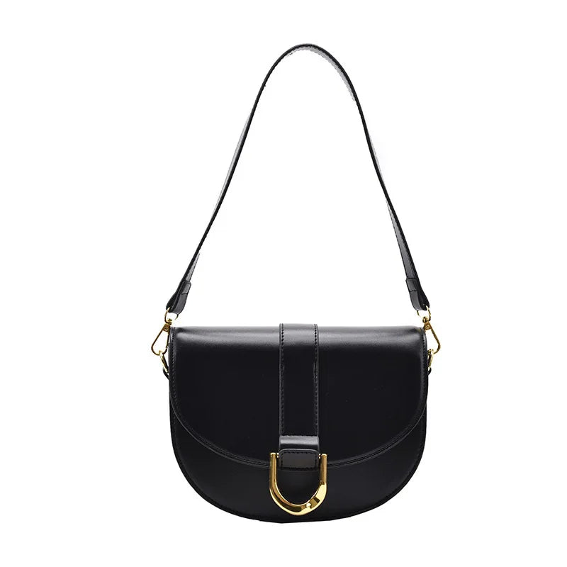 Semicircle Pattern Saddle Shoulder Bag Leather Hasp Messenger Clutch