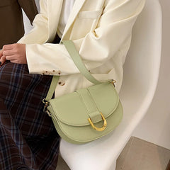 Semicircle Pattern Saddle Shoulder Bag Leather Hasp Messenger Clutch