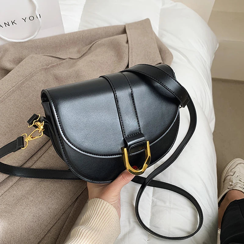 Semicircle Pattern Saddle Shoulder Bag Leather Hasp Messenger Clutch