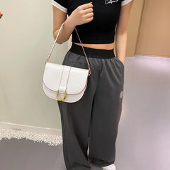 Semicircle Pattern Saddle Shoulder Bag Leather Hasp Messenger Clutch