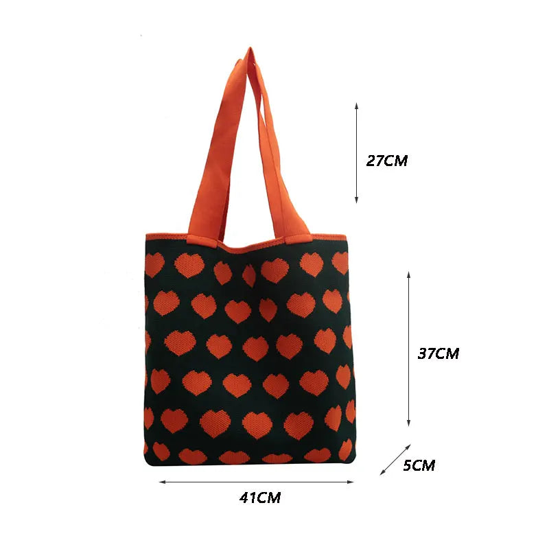 Women Knitted Shoulder Bag Large Capacity Tote Sweet Handbag