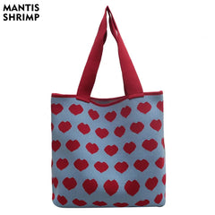 Women Knitted Shoulder Bag Large Capacity Tote Sweet Handbag