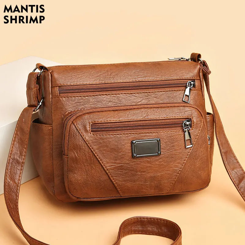 Women Bag Soft PU Leather Bag for Middle-aged Mother Shoulder Bag