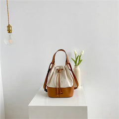 Canvas Bucket Bag Women Shoulder Handbag Tassel Crossbody