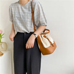 Canvas Bucket Bag Women Shoulder Handbag Tassel Crossbody