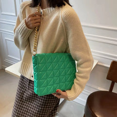 Vintage Leather Quilted Shoulder Bag Metal Chain Crossbody