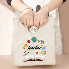 Canvas Thermal Lunch Bag Tote Organizer for Office Picnics, Teacher Gift