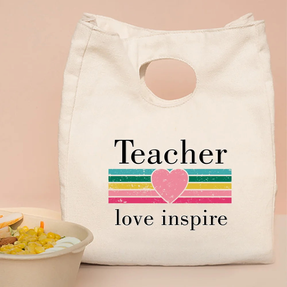 Canvas Thermal Lunch Bag Tote Organizer for Office Picnics, Teacher Gift