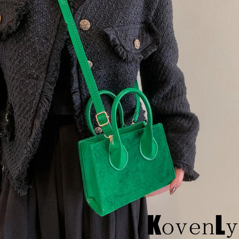 Vintage Green Small Handbag Square Clutch Messenger Bag