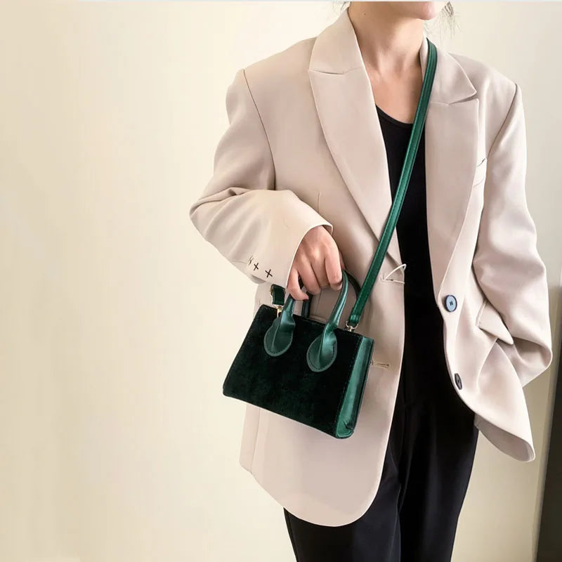 Vintage Green Small Handbag Square Clutch Messenger Bag