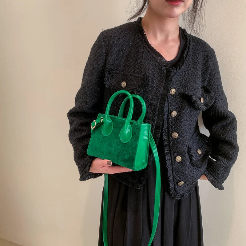 Vintage Green Small Handbag Square Clutch Messenger Bag