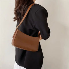 Vintage Leather Armpit Shoulder Pouch Solid Clutch Purse Handbag