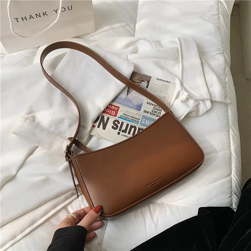 Vintage Leather Armpit Shoulder Pouch Solid Clutch Purse Handbag