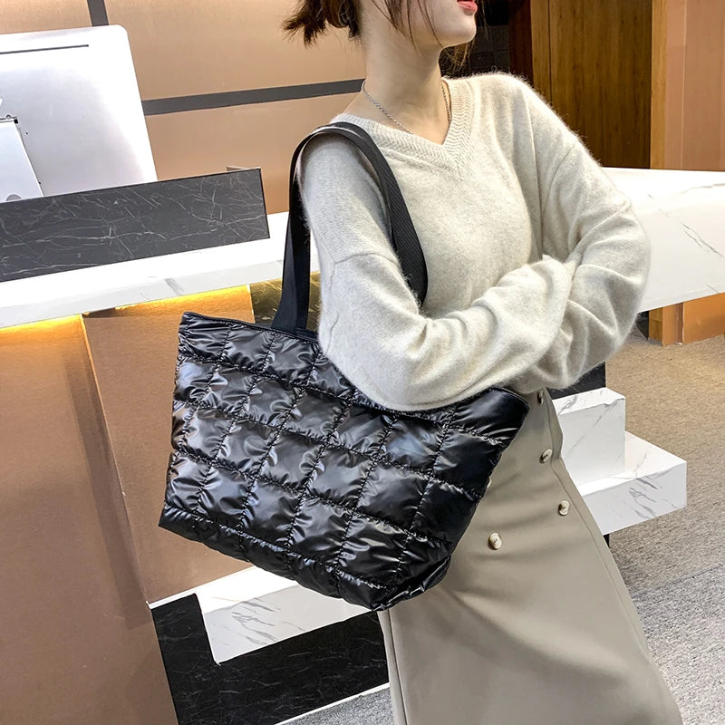 Women Winter Shoulder Bag Waterproof Cotton Tote Casual Large Capacity Handbag