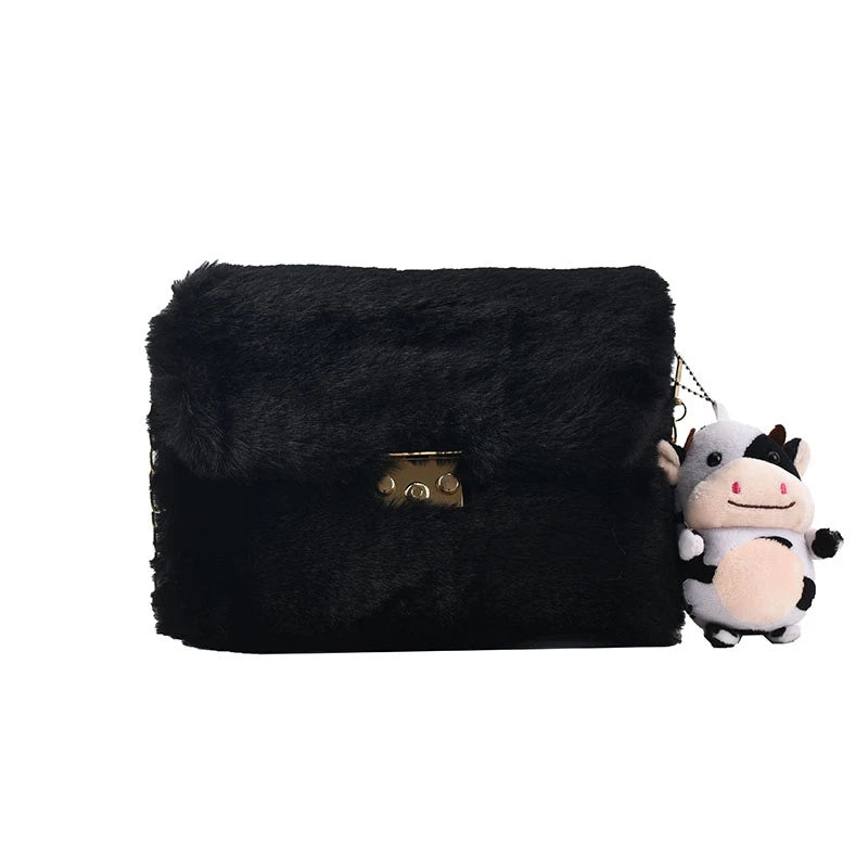 Winter Plush Chain Shoulder Bag Faux Fur Flap Handbag Party Clutch