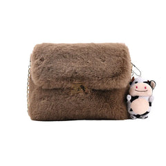 Winter Plush Chain Shoulder Bag Faux Fur Flap Handbag Party Clutch