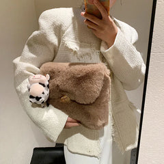 Winter Plush Chain Shoulder Bag Faux Fur Flap Handbag Party Clutch