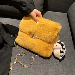 Winter Plush Chain Shoulder Bag Faux Fur Flap Handbag Party Clutch