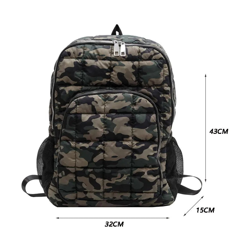 Winter Quilted Plaid Women's Backpack Casual Female Backpacks