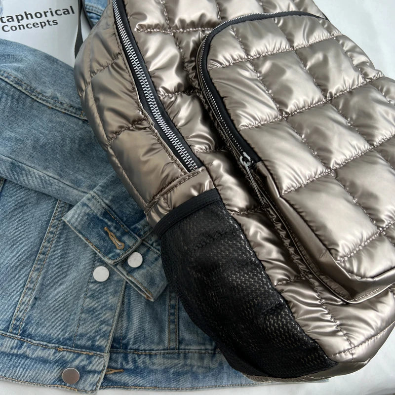 Winter Quilted Plaid Women's Backpack Casual Female Backpacks