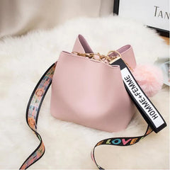 Colorful Strap Bucket Bag Women PU Leather Shoulder Bags