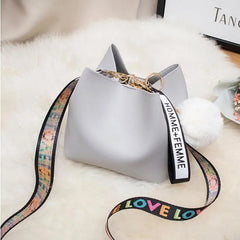 Colorful Strap Bucket Bag Women PU Leather Shoulder Bags