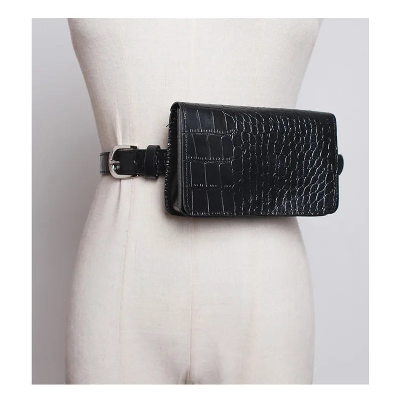 Women Bag Serpentine Waist Pack PU Leather Fanny Pack Snakeskin