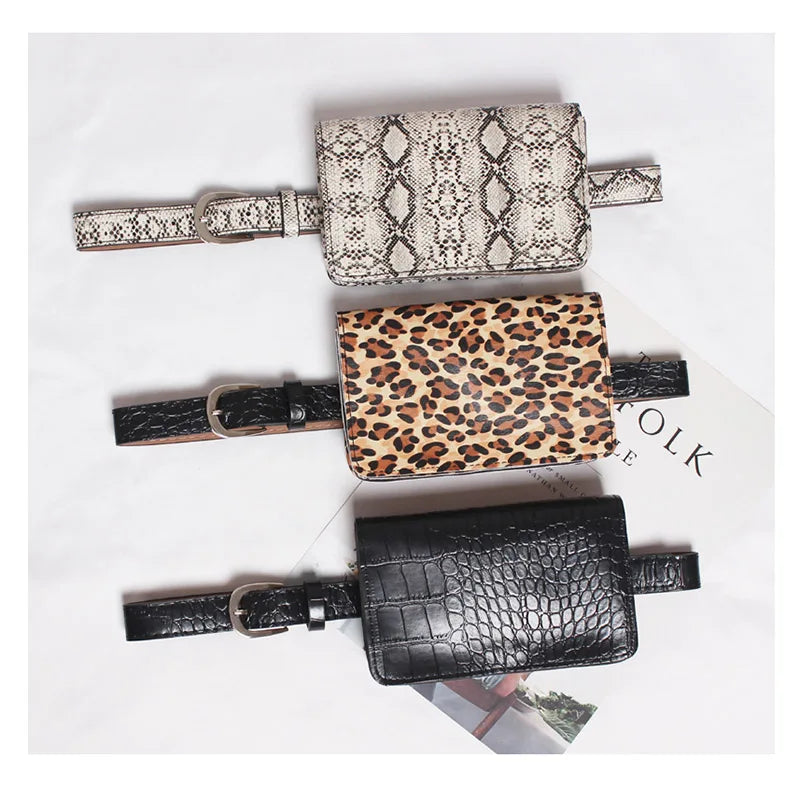 Women Bag Serpentine Waist Pack PU Leather Fanny Pack Snakeskin