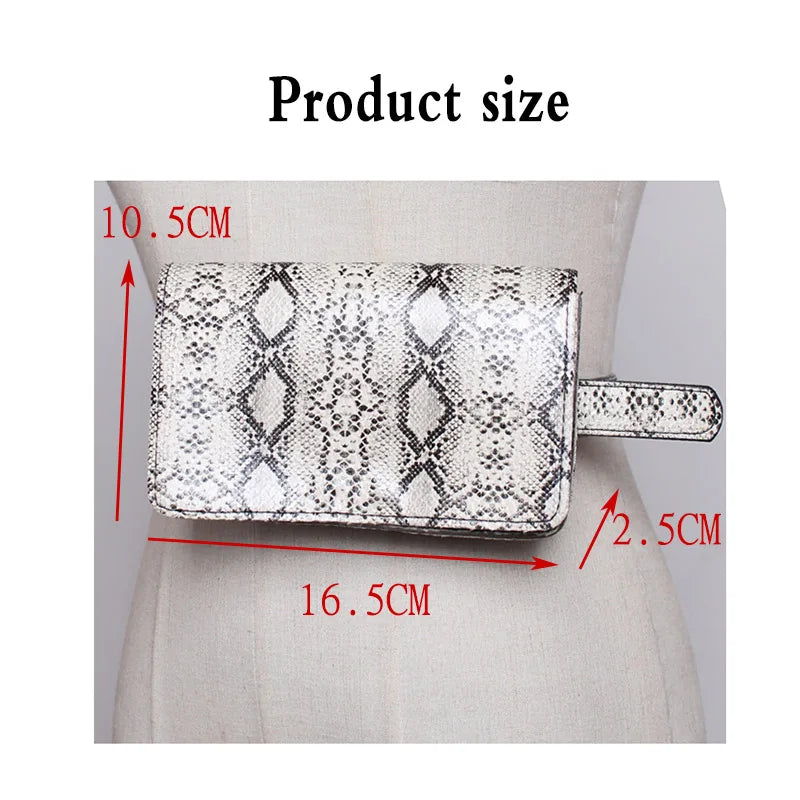 Women Bag Serpentine Waist Pack PU Leather Fanny Pack Snakeskin