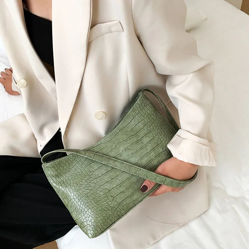 Stone Pattern Leather Shoulder Bag Vintage Totes Purse Pack