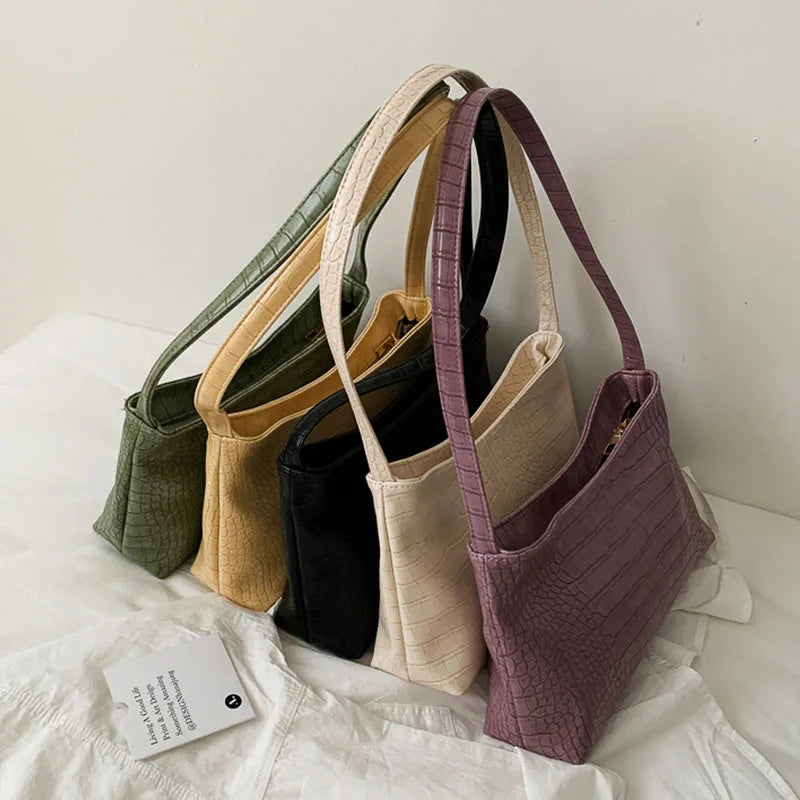Stone Pattern Leather Shoulder Bag Vintage Totes Purse Pack