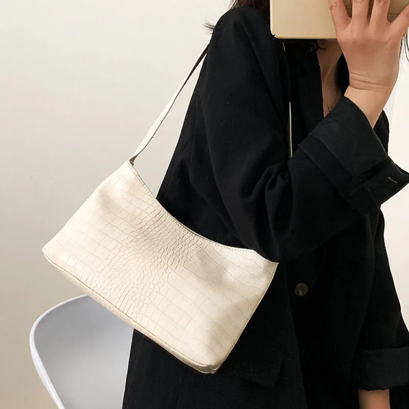 Stone Pattern Leather Shoulder Bag Vintage Totes Purse Pack