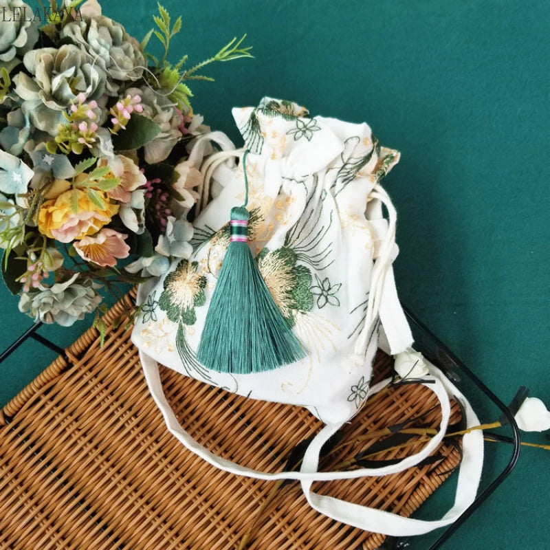 Chinese Style Embroidered Flower Crossbody Bag Tassel Purse Hanfu Accessory