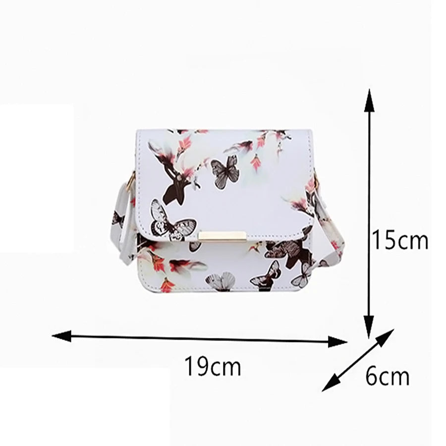 Small Satchel Women Bag Flower Butterfly Printed Shoulder Bag