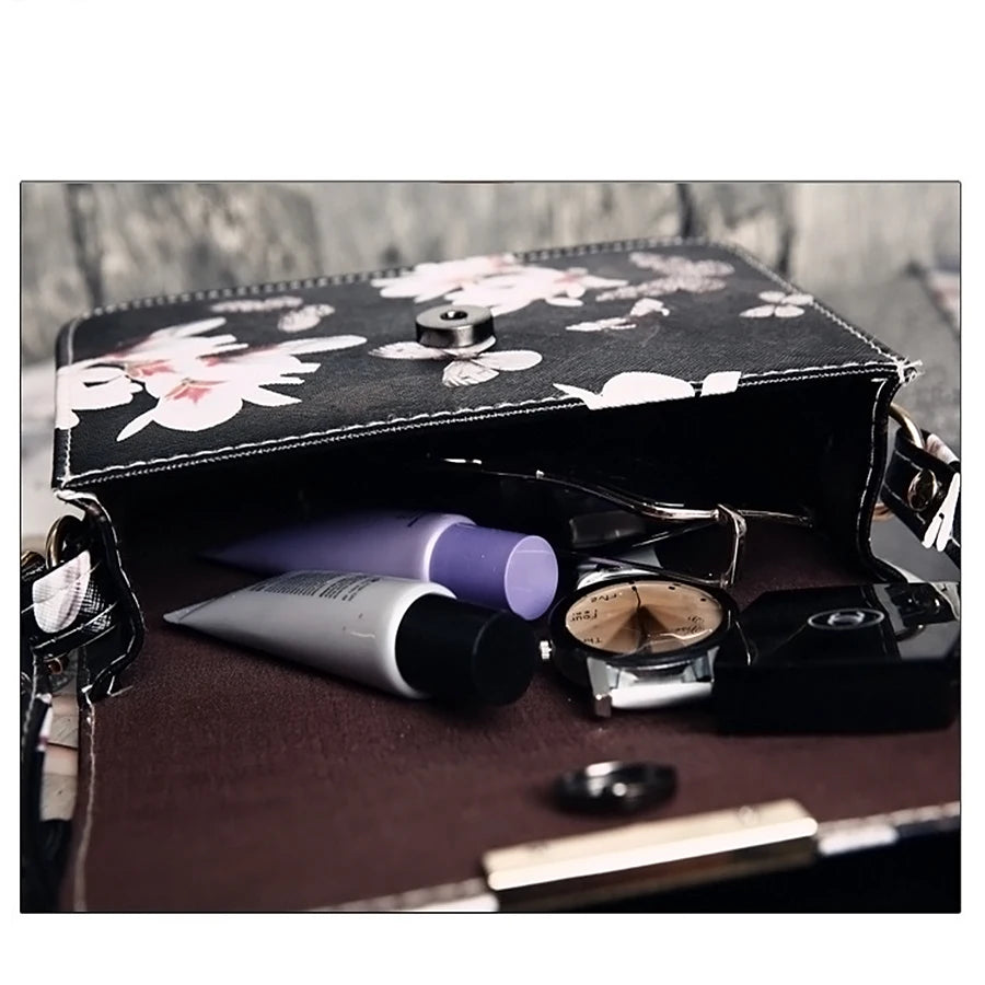Small Satchel Women Bag Flower Butterfly Printed Shoulder Bag