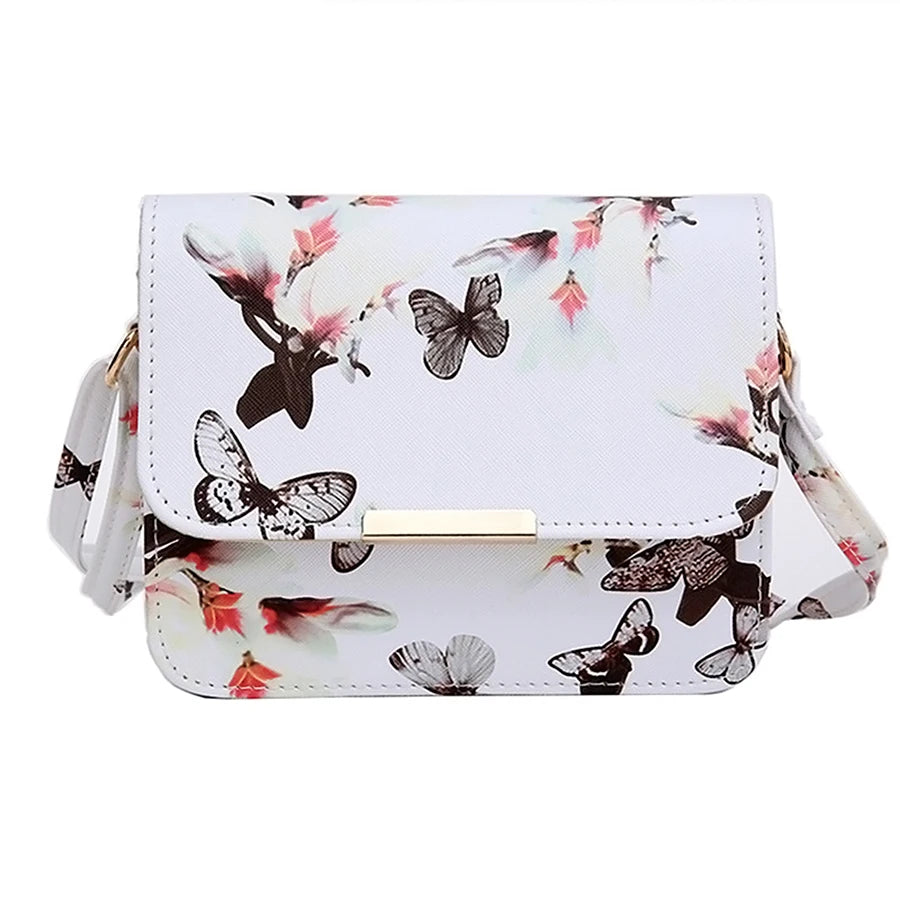 Small Satchel Women Bag Flower Butterfly Printed Shoulder Bag