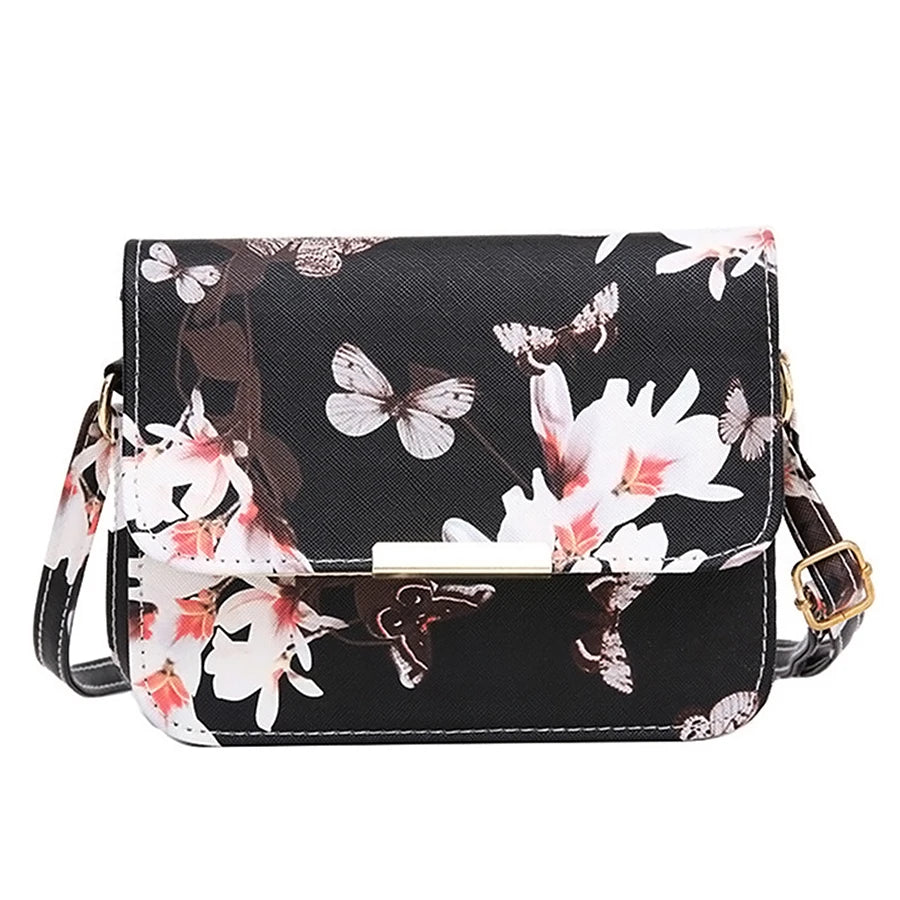 Small Satchel Women Bag Flower Butterfly Printed Shoulder Bag