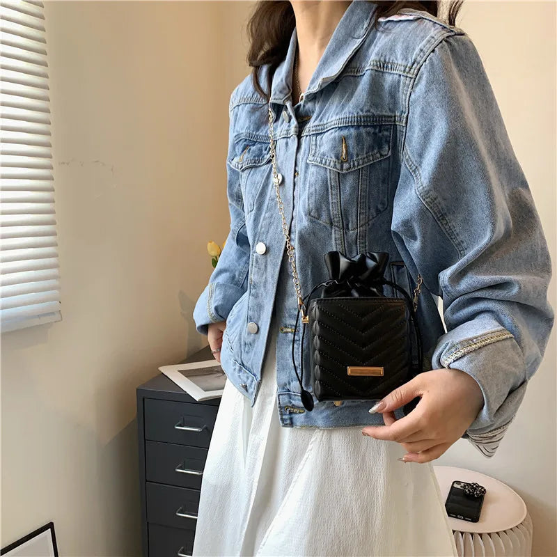 Small Satchel Women Bag Flower Butterfly Printed PU Leather Shoulder Bag