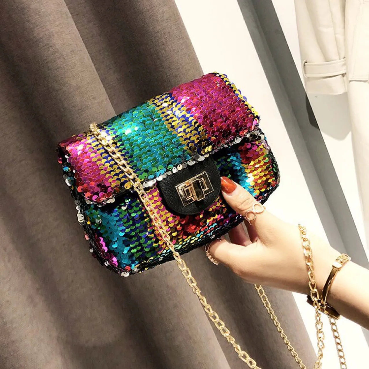 Sequins Cross Body Chain Messenger Bag Girl Shoulder Bags Female Bag
