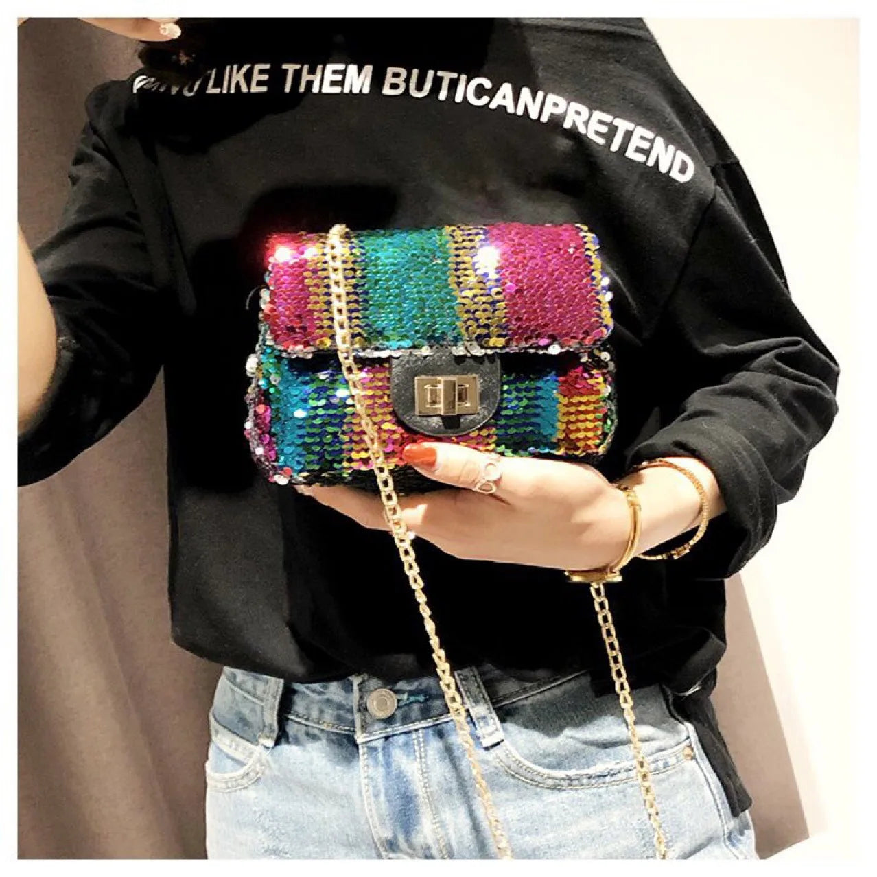 Sequins Cross Body Chain Messenger Bag Girl Shoulder Bags Female Bag