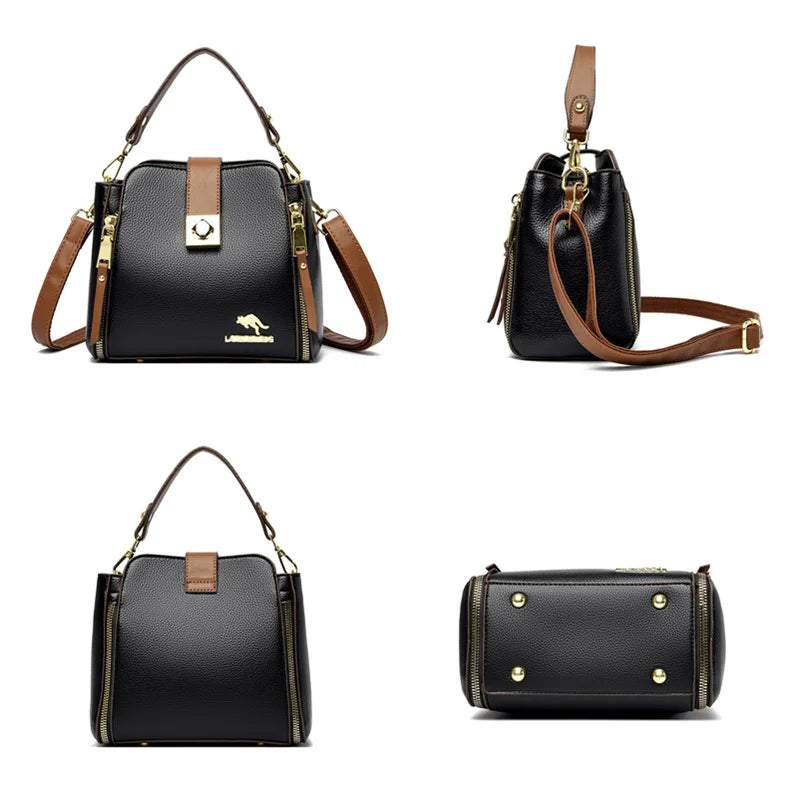 Women Leather Tote Bag Shoulder Crossbody Bucket Handbag