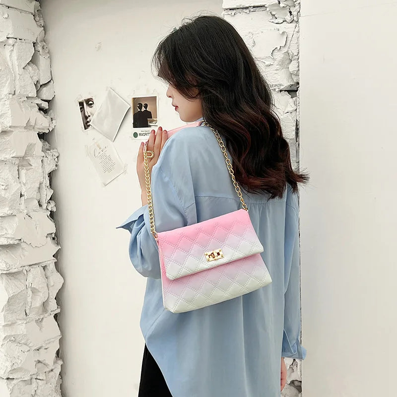 Gradient Women Shoulder Bag Large Capacity Crossbody Chain Bag