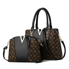 Women Leather Handbag and Shoulder Bag Set - Messenger Bag